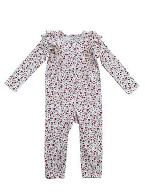 Pehr Size 3T Winterberry Cream Floral Organic One Piece Ruffle Playsuit Romper